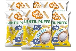 Aggropops High Protein Lentil Snacks - 136Cal & 18g Protein Per Bag. Low Calorie, Low Carb, Plant-Based, Vegan, and Gluten Free Healthy Snack for Adults. Sea Salt Flavored (6 Bags)