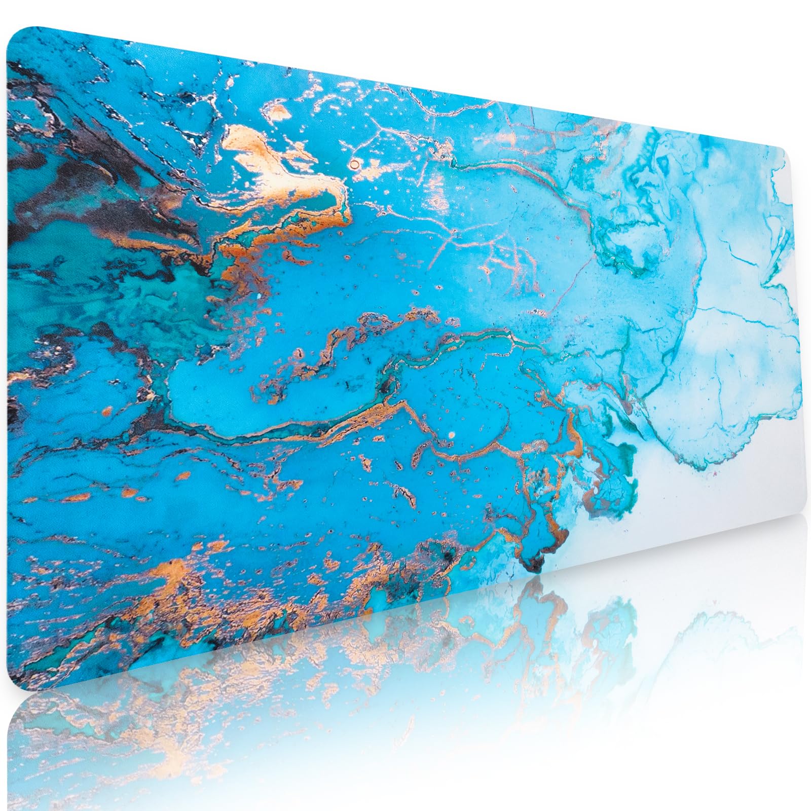 Photo 1 of Bloss Blue Marble Desk Mat, Leather Desk Pad, Desk Matt for Desktop, Waterproof Desk Pad Mat, Computer Mat for Office Work/Home/Decor/Desk Protect(31.5 x 15.7 Inches)