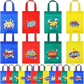 Hosuly 24 Pieces Hero Party Favor Bags Non Woven Tote Reusable Bags Bulk Hero Theme Goodie Candy Gift Treat Handbags for Birthday Party Supplies, 8 Styles(Funny Style)