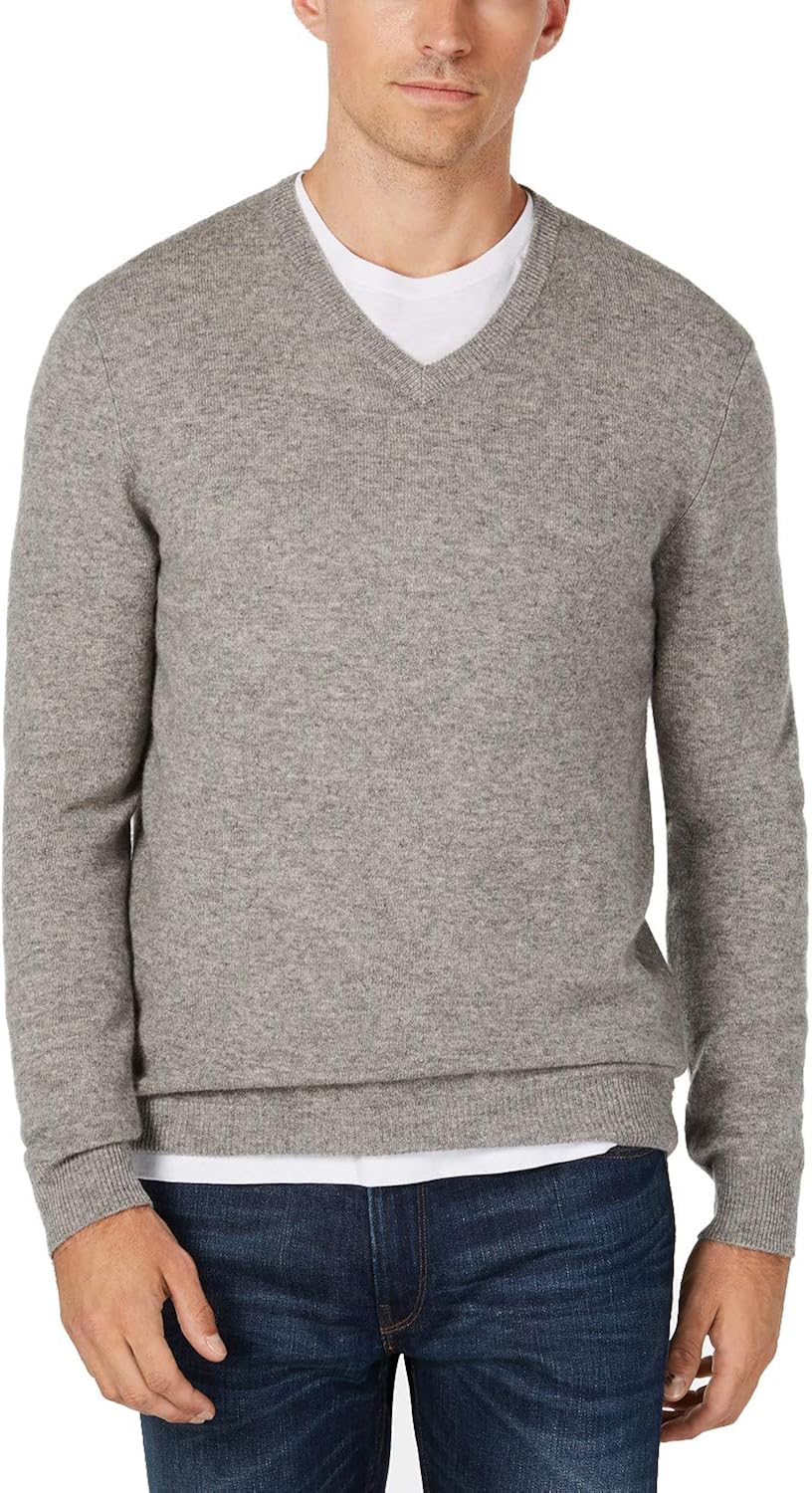 Club Room Mens Cashmere Ribbed Trim V 