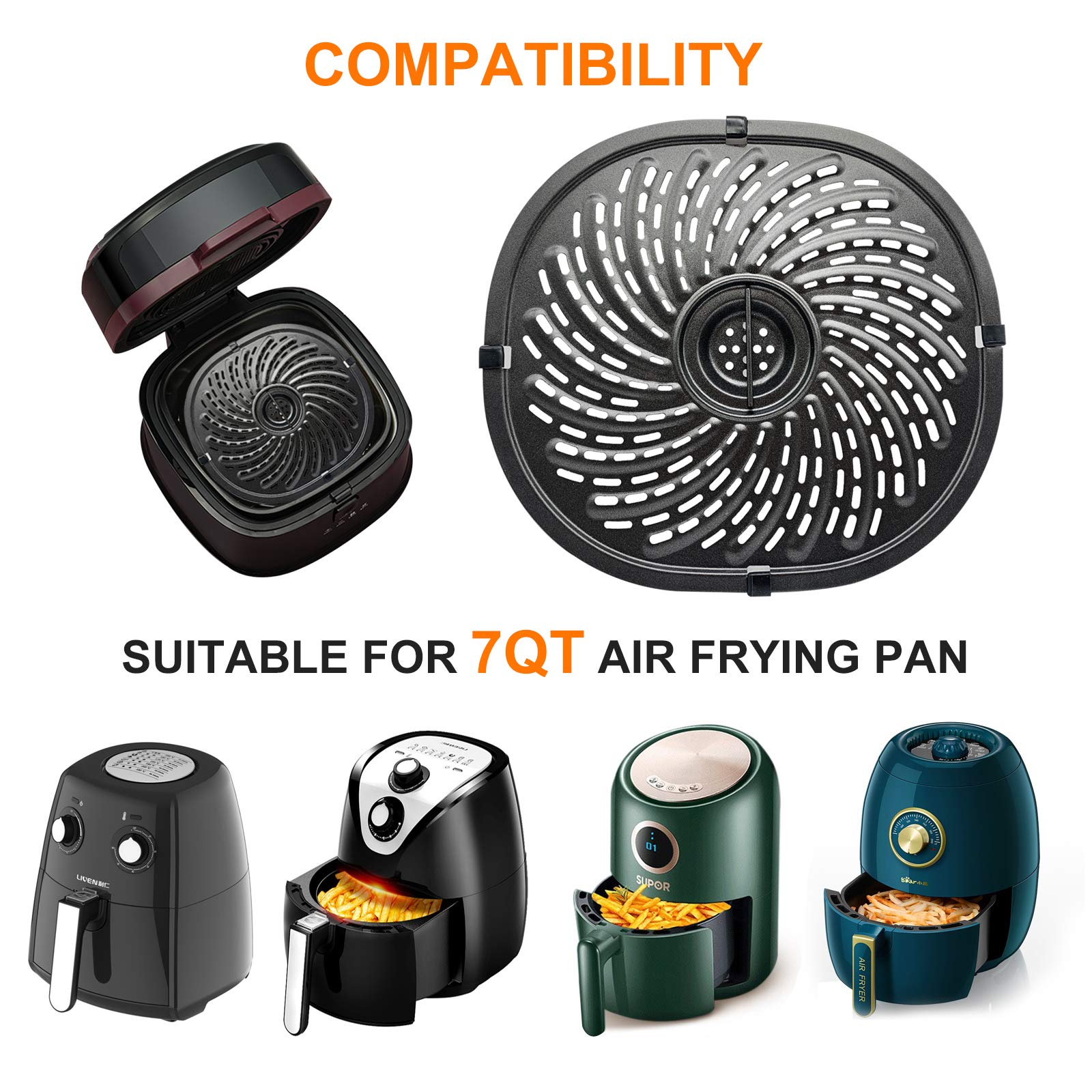 Air Fryer Grill Pan for Power XL Vortex 7QT Air Fryers, Oval Nonstick Air Fryer Replacement Parts Accessories Rack Tray Basket Crisper Grill Plate with Rubber Bumpers, Dishwasher Safe