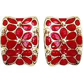 Navachi 18k Gold Plated Square Rainbow Colorful Enamel Leaves Flower Omega Back Earrings