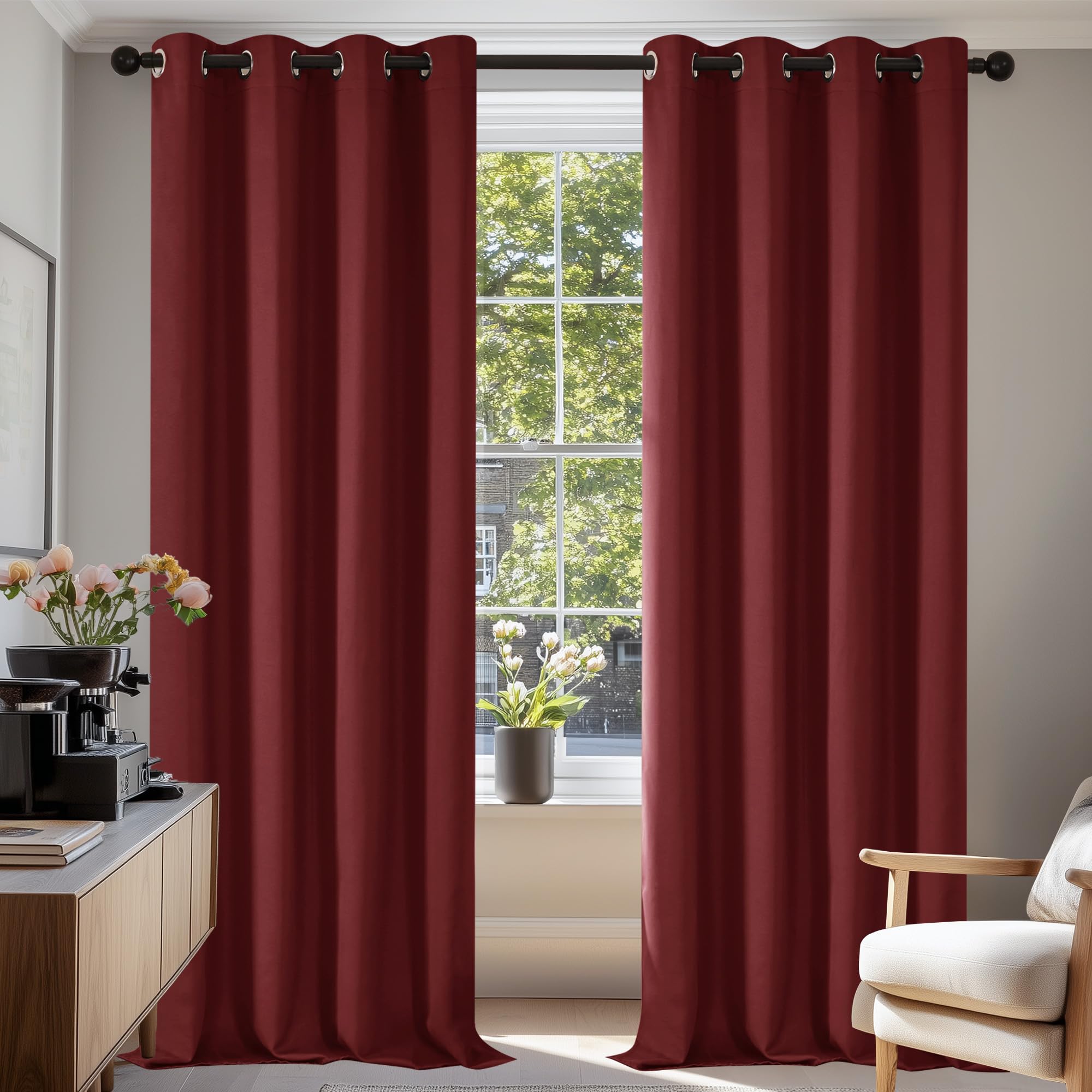 Deconovo Super Soft Ring Top Curtains Thermal Insulated Blackout Eyelet Curtains for Girls Room 55x82 Inch Two Panels Red