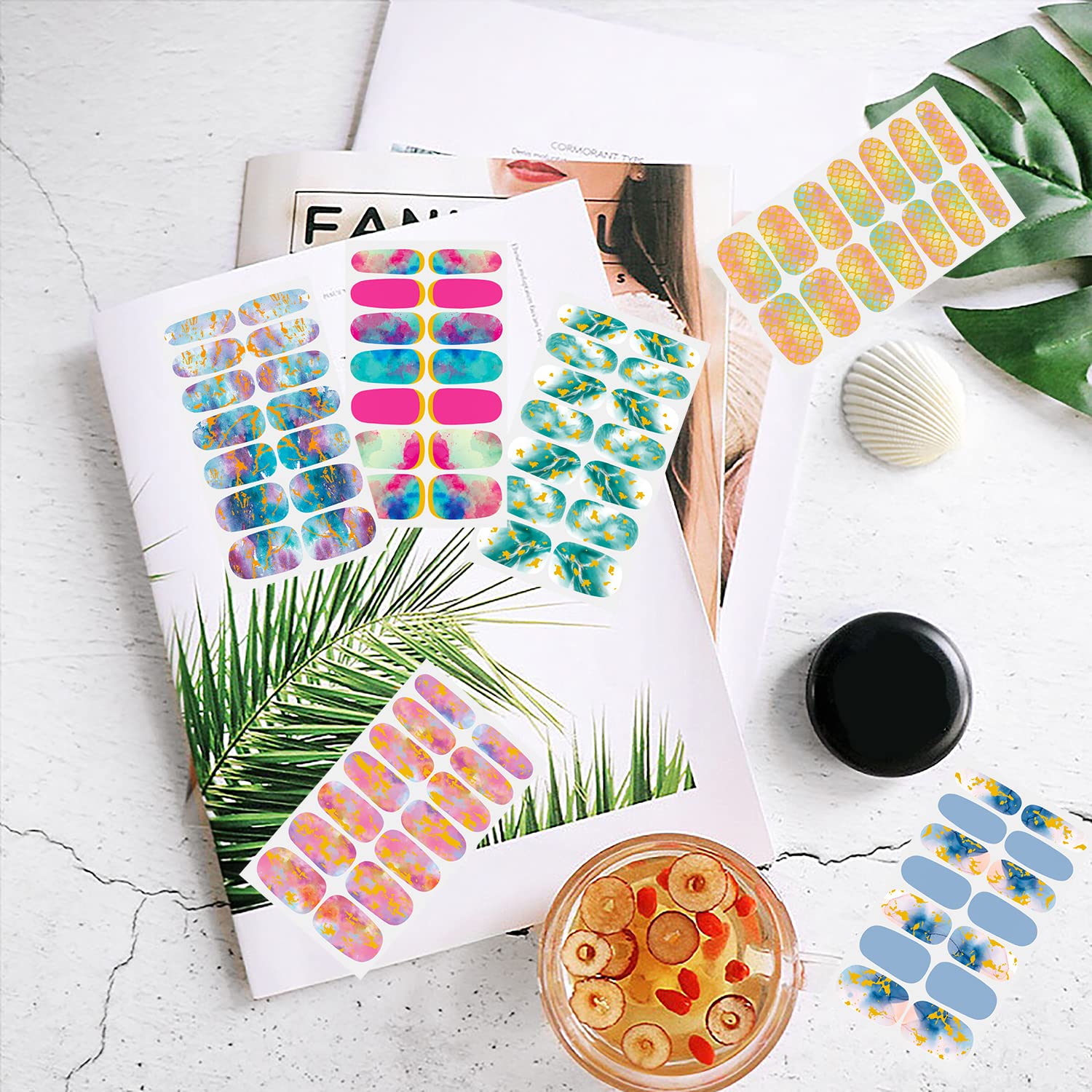 JERCLITY 336 Pieces 24 Sheets Women's Full Wrap Marble Nail Polish Strips Stickers Self-Adhesive Solid Color Gel Nail Strips Decals with Nail File for Women Girls Nail Decorations (Fresh Style) - Image 6