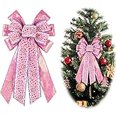 Large Christmas Wreath Bow Christmas Decor Bow Pink White Candy Cane Ribbon Bows for Wreath, New Year Tree Topper Bows for Wedding Party Holiday Indoor Outdoor Decor Home Wreath Ornament Supplies