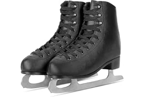 AhmyLion Figure Ice Skates for Beginners - White Comfortable Leather Ice Skates for Women, Men, Boys & Girls (Size Up 1 Size)