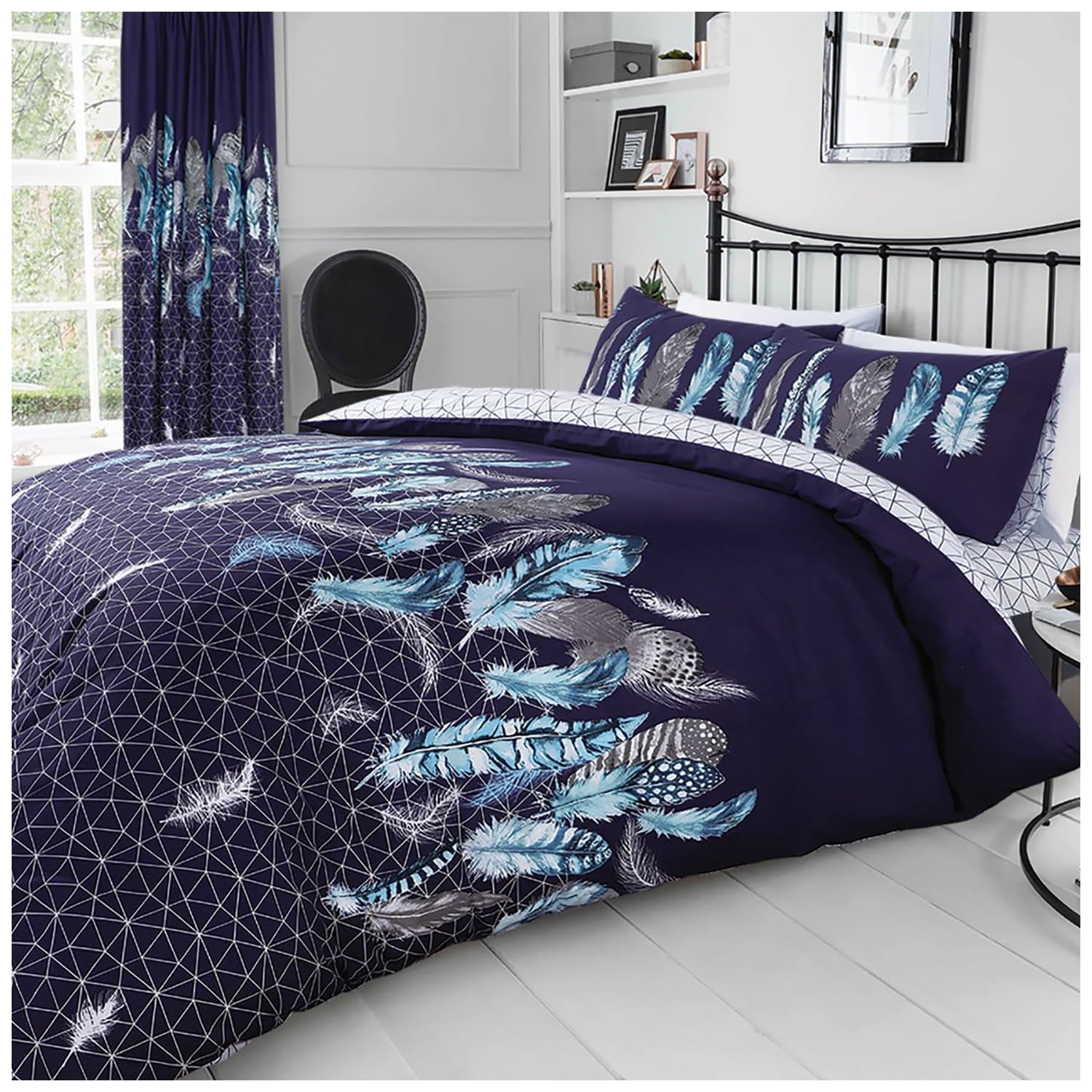 GC GAVENO CAVAILIA Luxury Feathers Duvet Cover Sets, Geometric Bedding Sets Single, Reversible Navy Bed Set