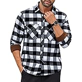 Flannel Shirt for Men Plaid Button Down Long Sleeve Shirt Soft Casual Tops with Two Chest Pockets