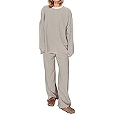 Ardrem Women Striped 2 Piece Lounge Set Long Sleeve Oversized T Shirts Wide Leg Pants Matching Sets Casual Comfy Pajama Sets
