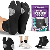 BraceAbility Bunion Relief Socks - Bunion Corrector for Women and Men - Split-Toe Separator Support Pad Socks, Big Toe Straightener Alignment, Hallux Valgus, Tailor's Foot Pain Relief (1 Pair - M)