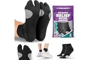 BraceAbility Bunion Relief Socks - Bunion Corrector for Women and Men - Split-Toe Separator Support Pad Socks, Big Toe Straightener Alignment, Hallux Valgus, Tailor's Foot Pain Relief (1 Pair - M)