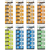 Siiboat Watch Batteries 80PCS - AG0, AG1, AG3, AG4, AG5, AG7, AG10, AG13, 1.5V Alkaline LR41 LR44 Assorted Button Coin Cell Batteries