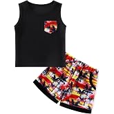 SOLOYEE Toddler Boy Clothes Boys Summer Outfits 2 Piece Clothing Set 1-5T | Toddler Boy Summer Outfits Sleeveless Waffle-Knit Tank Tops T-Shirt+Casual Shorts Sets, Little Boys Clothes