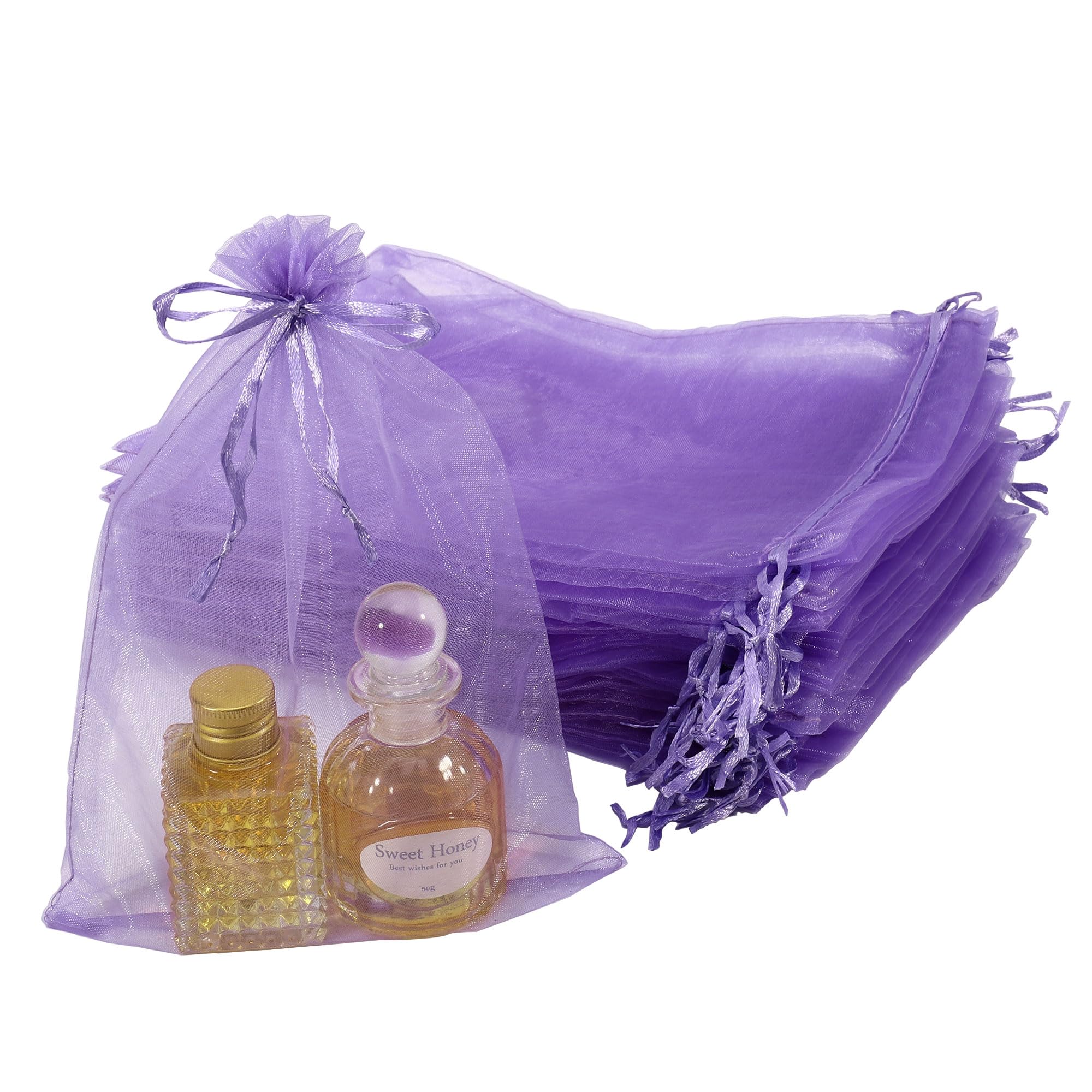 SUNGULF 100pcs Organza Pouch Bag Drawstring 6"x9" 16x22cm Strong Gift Candy Bag Jewelry Party Wedding Favor (Lavande)