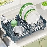 KINGRACK Dish Drainer Rack Extendable Stainless Steel Matte Green view 2