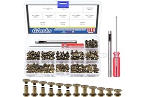Glarks 110 Sets 6 Sizes Chicago Screws Leather Rivets with Punch and Screwdriver Kit, M5 x 4/5/6/8/10/12mm Chicago Button Bin