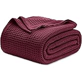 Bedsure Gentlesoft 100% Cotton Blanket King Size for Bed - Breathable and Soft, Thick Cozy Waffle Weave Christmas Blanket Gift for Women, Red, 104x90 inches