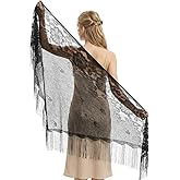 Quilax Black Lace Triangle Scarf Shawl, Sheer Shawl Wraps for Women for Evening Dress Wedding Party