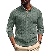 Askdeer Men's Cable Knit Pullover Sweater Stand Collar Button Classic Casual Sweaters Henley Knitted Pullover