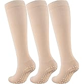 Blicount Cotton Compression Socks Women&Men with Grips Non Slip 15-20mmHg Knee High Graduated Sock for Nurse, Pregnancy, Yoga
