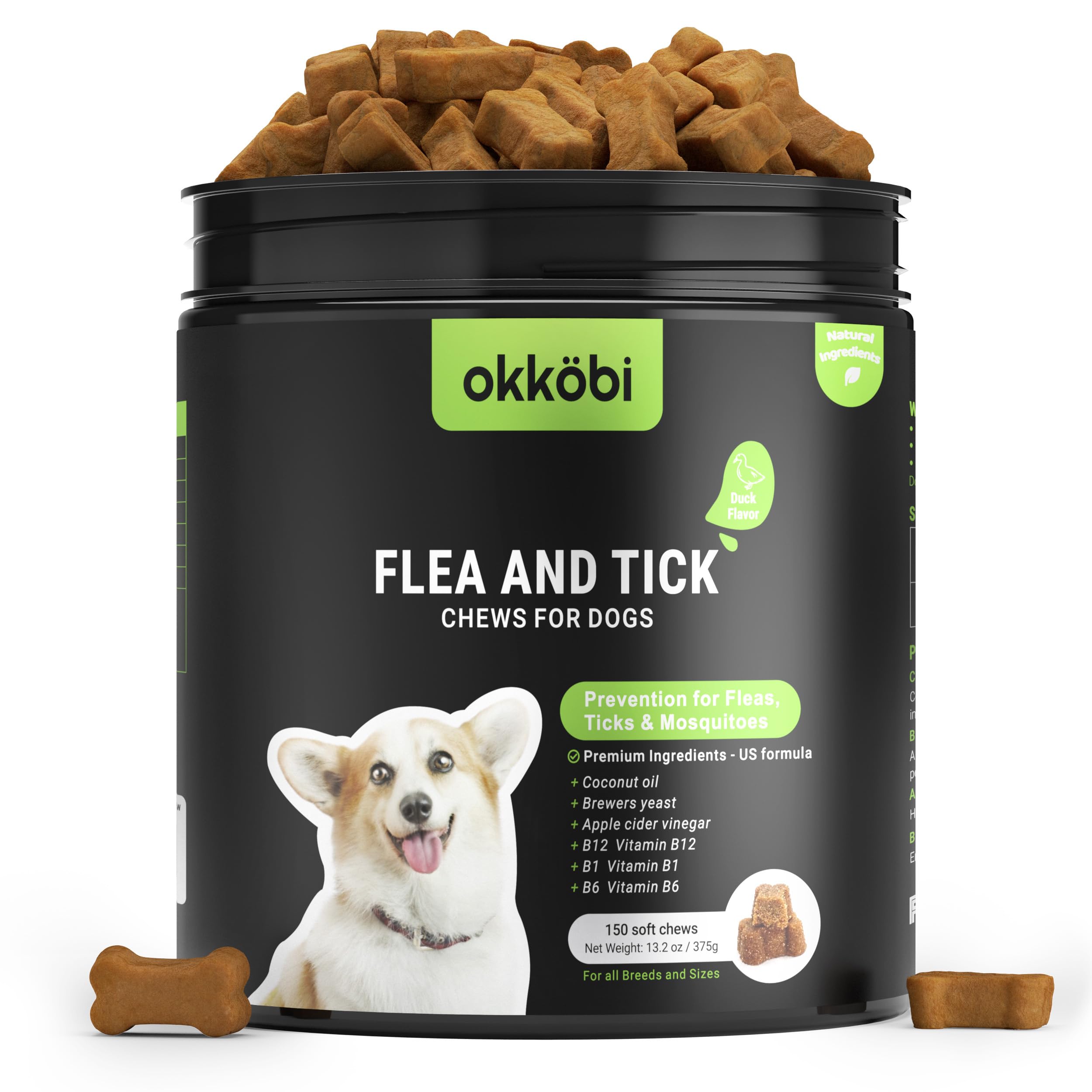 Flea & Tick Prevention Chews for Dogs – 150 Soft Chewables – Daily Dog Supplement for Natural Pest Defense & Comfort - Duck