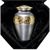 Small Urns for Human Ashes with Velvet Heart Case - Brass Hand Engraved - Mini Memorial Urn for Ashes - Gray Keepsake Cremation Urn for Mom, Dad, Baby &amp; Someone Special