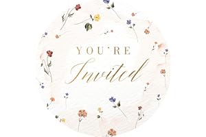 Mobiusea Creation Wild Floral Wedding Invitation Stickers | 1.4 inch | Gold Foil | 108pcs Waterproof Envelope Stickers for Bridal Shower, Birthday, Baby Shower and Party