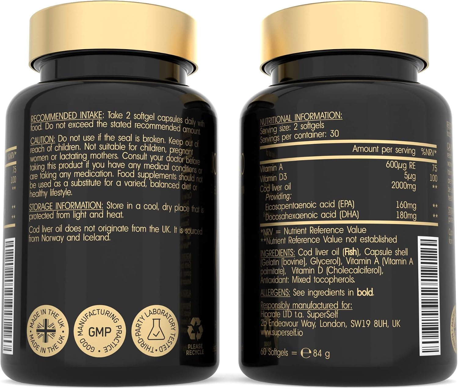 Cod Liver Oil Capsules High Strength 2000mg, Rich in EPA DHA Omega 3 & Vitamins D and A, 60 Softgel Tablets - Image 3
