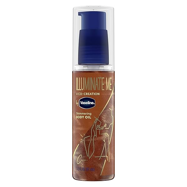 VASELINE ILLUMINATE ME SHIMMERING BODY OIL CREATED FOR MELANIN RICH SKIN, ILLUMINATES SKIN WITH FINISHING TOUCH OF SHIMMER FOR GLOWING SKIN 3.3 OZ