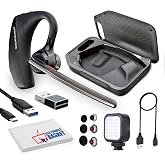 Plantronics Poly Voyager 5200 UC Bluetooth Headset (7K2F3AA) Bundle Including: Led Light, Type-C to Type-A Cable, Small, Medium, Large Ear Tips, Charging Case, Charging Cable