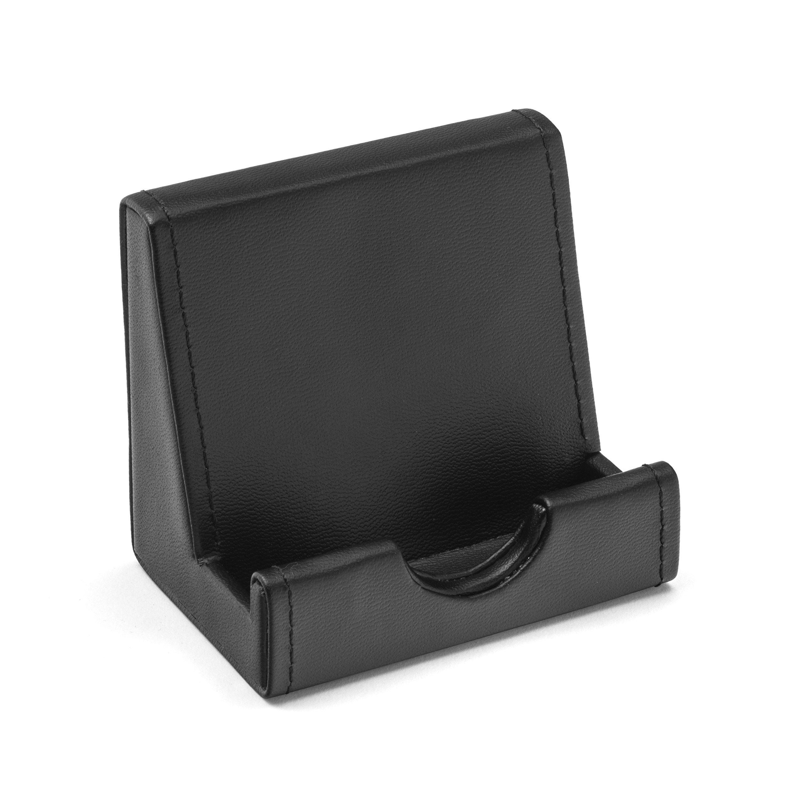 Osco Faux Leather Smartphone Cradle, Mobile Stand – Desk & Bedside Phone Holder, Sleek Organiser, H80 × W87 × D60 mm, Black — image 1
