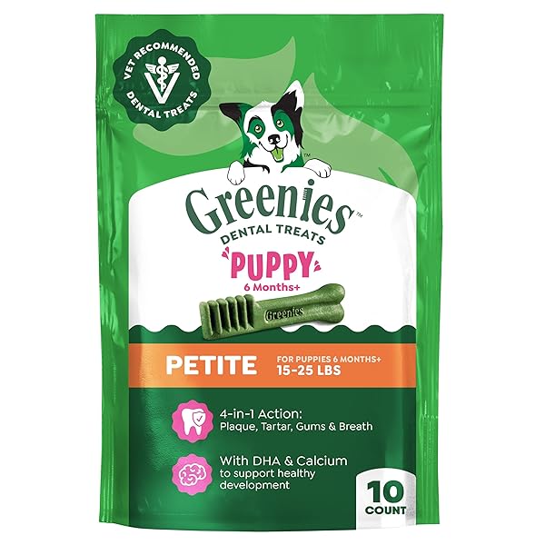 GREENIES VETERINARIAN-RECOMMENDED NATURAL DENTAL PUPPY TREATS PETITE SIZE,...