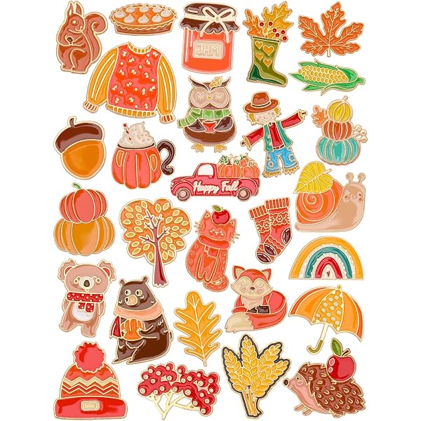 PinMart Fall Vibes Enamel Pin Set - Pumpkin Pie, Flannel, Coffee & Autumn Leaf Designs