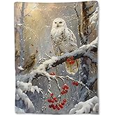 ainori Winter Owl Blanket - Elegant Snowy Forest Scene Fleece Throw,Gifts for Women Men, Soft & Warm,Lightweight, for Farmhouse Modern Decor, Nature Lovers, and Room Home Accents 50x60in