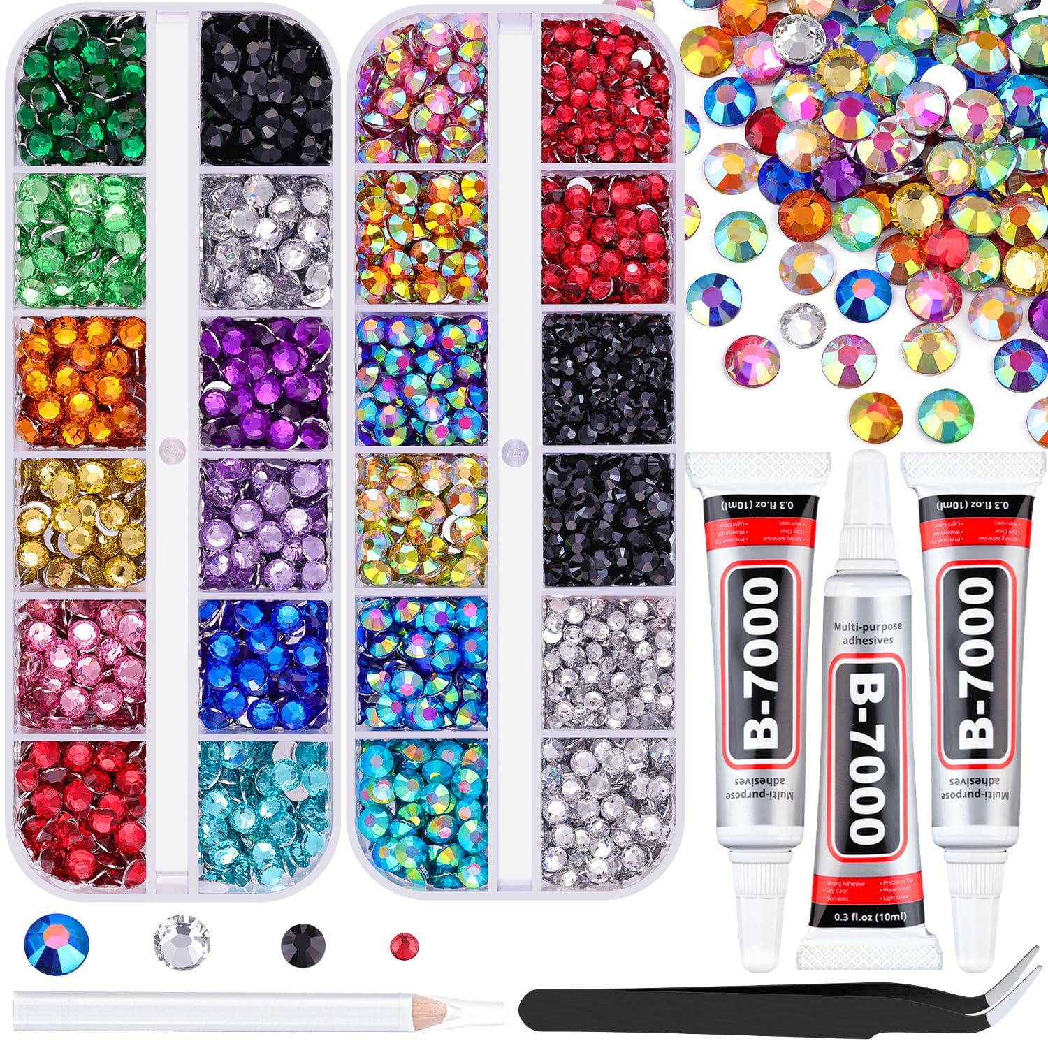 Photo 1 of Rainbow Flatback Rhinestones for Crafting and 3PCS B7000 Glue (Set 1), 2 Boxes of 4500 PCS Resin Rhinestones Gems Charms for Bedazzling DIY Crafts Tumblers Shoes Fabric Clothing Nail Art
