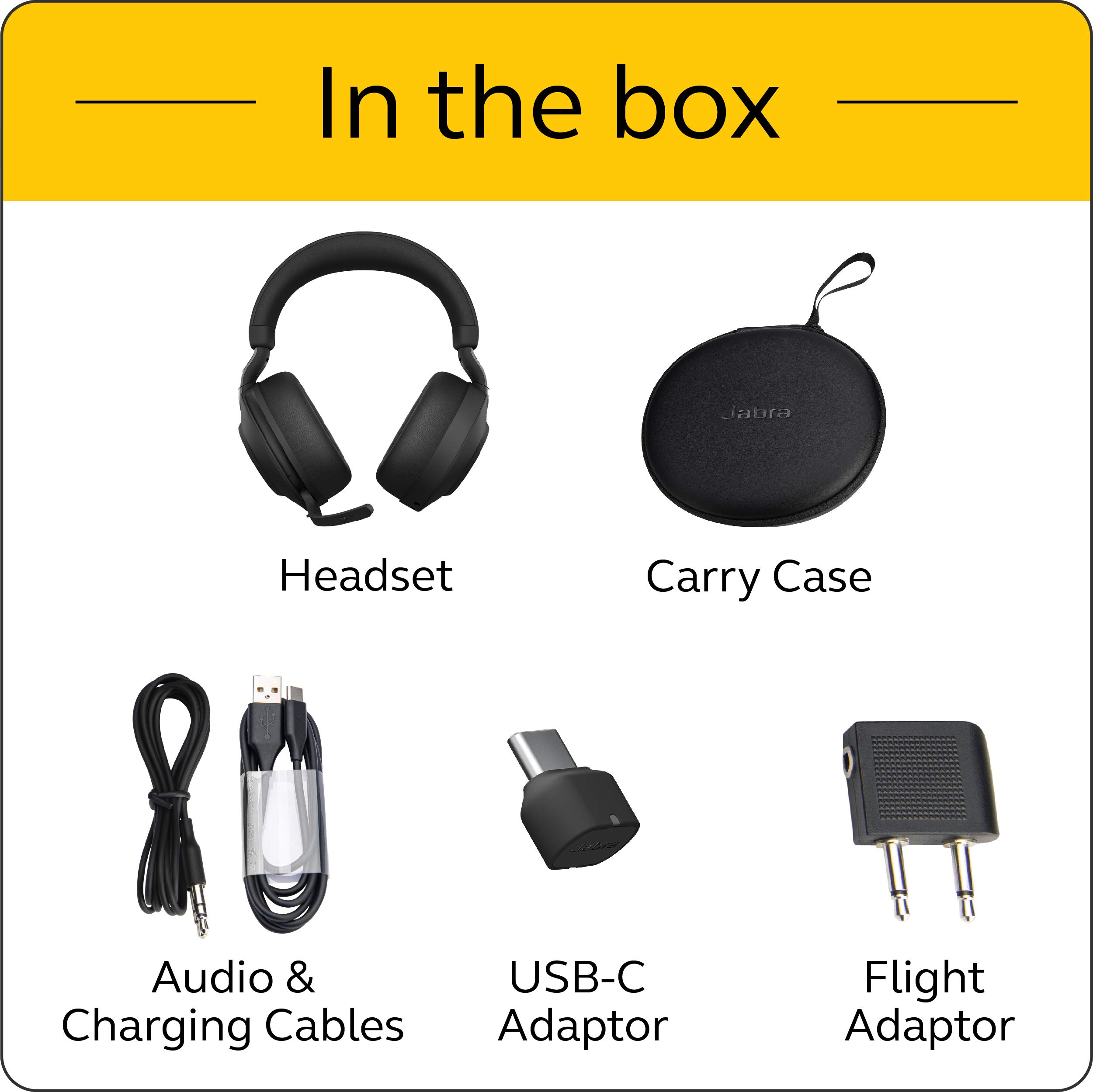 Jabra Evolve2 85 Wireless PC Headset – Noise Cancelling UC Certified Stereo Headphones with Long-Lasting Battery – USB-C Bluetooth Adapter – Black