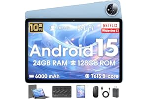 Android 15 Tablet 10 inch,24GB RAM 128 ROM,Tablets with Keyboard Mouse Stylus,1TB Expandable,Octa-Core 6000mAh 1280x800 IPS H