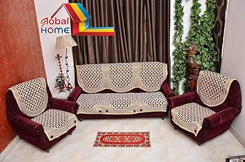 Global Home Brand New Sofa Covers Set Of 5 And Chair Cover Set - Maroon Gold