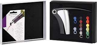 Le Creuset, Geschenkset, Inkl. Leverpull-Korkenzieher LM-150, 5 Weinausgießer WA125, 12 Glasmarkierer WA151, Schwarz/Silber, GS141