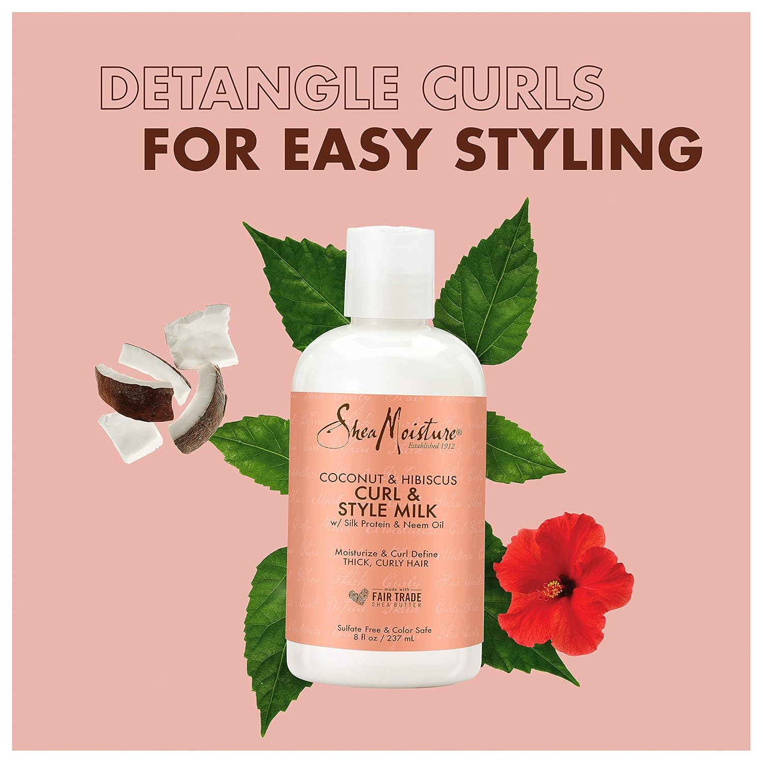 SheaMoisture Curl and Style Milk for Thick, Curly Hair Coconut and Hibiscus for Curl Definition 8 oz : Beauty