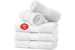 Ample Decor Washcloths Pack of 5 12 X 12 Inch, 600 GSM 100% Cotton Soft Absorbent, Premium Quality Durable Ideal for Bathroom, Pool, Hotel, Spa - Christmas White
