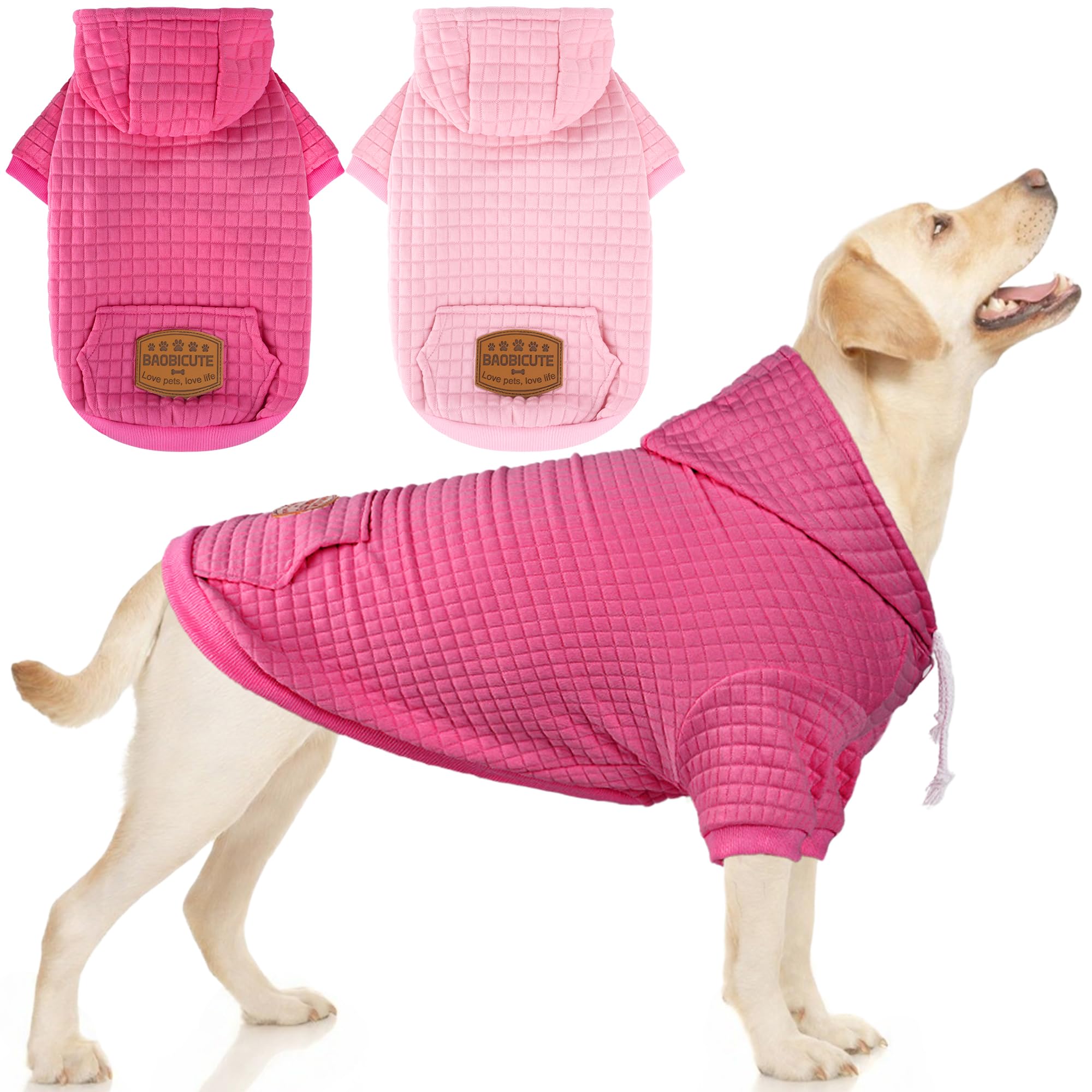Photo 1 of 2 Pack Dog Hoodie Sweaters for Small Medium Dogs Warm Dog Clothes for Large Dogs Soft Waffle-Like Laminated Sweatshirt Bulldog (Pink+Rose, XL (Back: 23.5",Chest: 32.5", Neck: 21"))