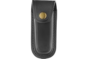 OLULU Leather Knife Sheath, 4" Black Pocket Knife Sheath, Folding Knife Case, Knife Holder for Belt, Multitool Pouch for Hunting, Fishing, Everyday Carry