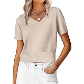 ANRABESS Womens Short Sleeve Sweaters Cropped V Neck Business Casual Lightweight Sweater Tops Summer Spring Clothes 2026