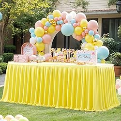 Partisky Yellow Polyester Table Skirt for Rectangle