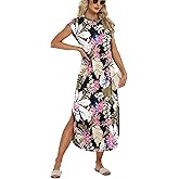 HiMONE Beach Vacation Dresses for Women 2025 Sundress Cap Sleeves Casual Maxi Beach Dress with Pockets XS-2XL