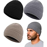 Shihanee 3 Pack Winter Fleece Line Beanie for Men Warm Thermal Knitted Hat for Cold Weather Outdoor Sports, Multicolor