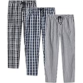 MoFiz Mens Cotton Pajama Pants Lightweight Lounge Sleep Plaid Bottoms with Pockets Drawstring