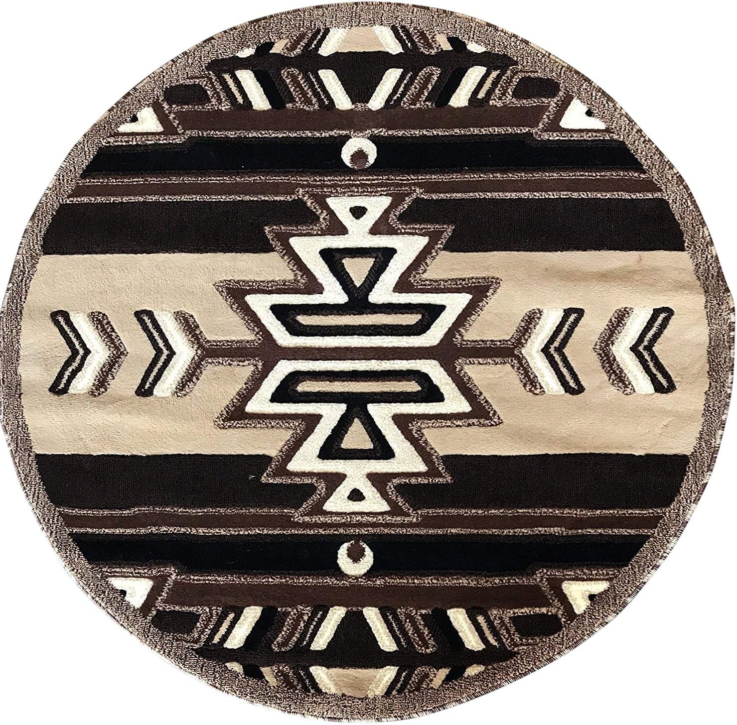 Southwest Native American Round Area Rug Beige Brown Black