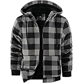 ZITY Hoodies for Men Flannel Fleece Sweatshirt Plaid Full Zip Up Jacket Sherpa Lined Winter Warm Coat